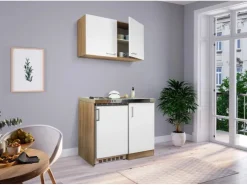 Best Respekta Miniküche MK100ESWOS 100 cm -Eiche Sägerau Nachbildung Weiß