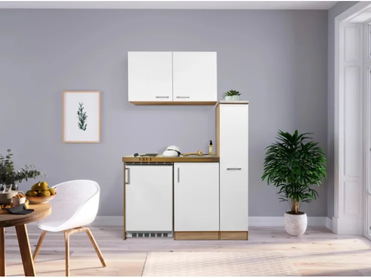 Best Respekta Miniküche MK130ESWOS 130 cm -Eiche Sägerau Nachbildung Weiß