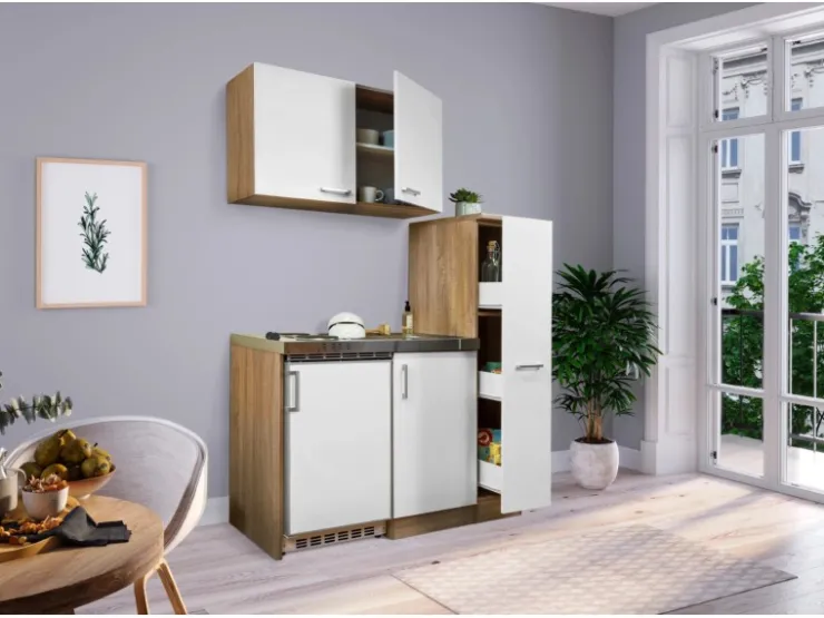 Best Respekta Miniküche MK130ESWOS 130 cm -Eiche Sägerau Nachbildung Weiß