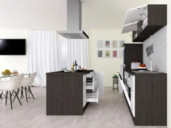 Outlet Inselküche 280 cm Weiß Hochglanz-Eiche Grau Inselhauben|Kücheninseln