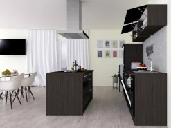 Discount Inselküche 310 cm -Eiche Grau Inselhauben|Kochfelder