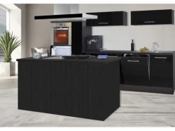 Discount Inselküche 310 cm -Eiche Grau Inselhauben|Kochfelder