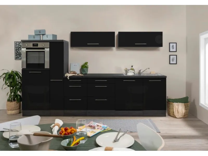 Discount Inselküche 310 cm -Eiche Grau Inselhauben|Kochfelder