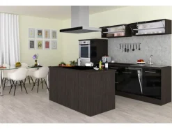 Discount Inselküche 310 cm -Eiche Grau Inselhauben|Kochfelder