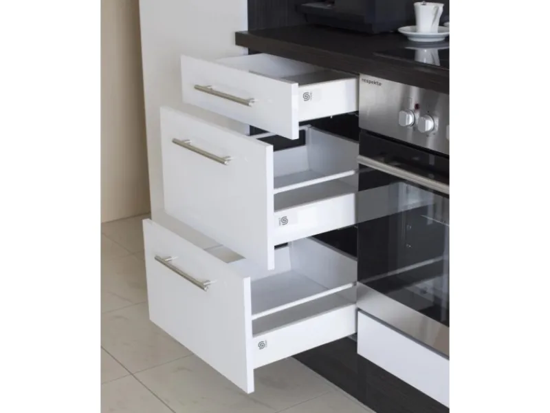 Discount Inselküche 310 cm -Eiche Grau Inselhauben|Kochfelder