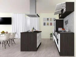 Respekta Premium Inselhauben|Kücheninseln<Inselküche 310 cm Weiß Hochglanz-Eiche Grau Hochglanz Weiß