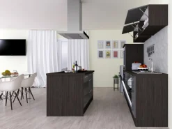 New Respekta Premium Inselküche 310 cm -Eiche Grau Grau Hochglanz