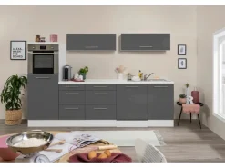 Clearance Respekta Premium Inselküche 280 cm -Weiß Grau Hochglanz
