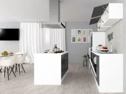 Clearance Respekta Premium Inselküche 280 cm -Weiß Grau Hochglanz