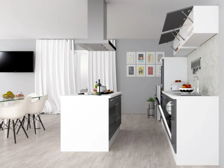 Respekta Premium Inselhauben|Kücheninseln<Inselküche 310 cm -Weiß Grau Hochglanz