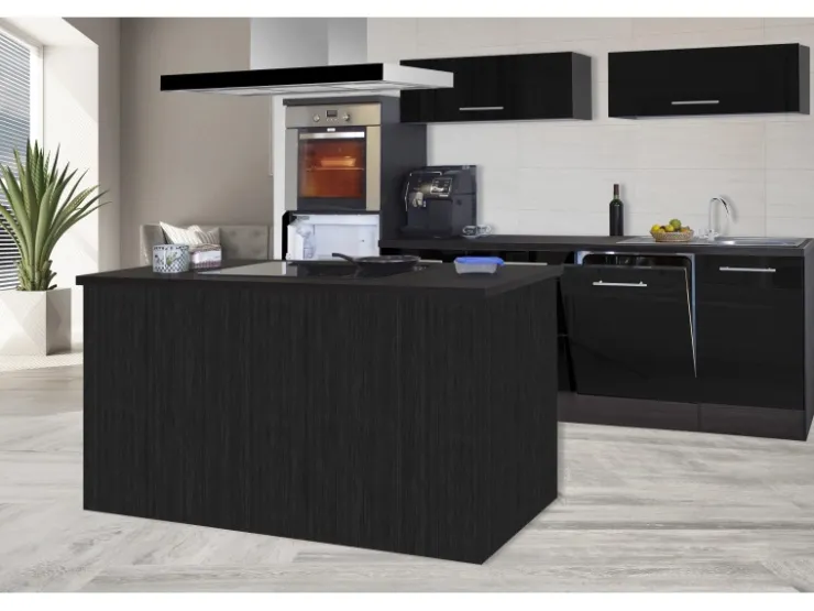 Respekta Premium Inselhauben|Kücheninseln<Inselküche 280 cm -Eiche Grau Schwarz Hochglanz