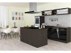 Respekta Premium Inselhauben|Kücheninseln<Inselküche 280 cm -Eiche Grau Schwarz Hochglanz