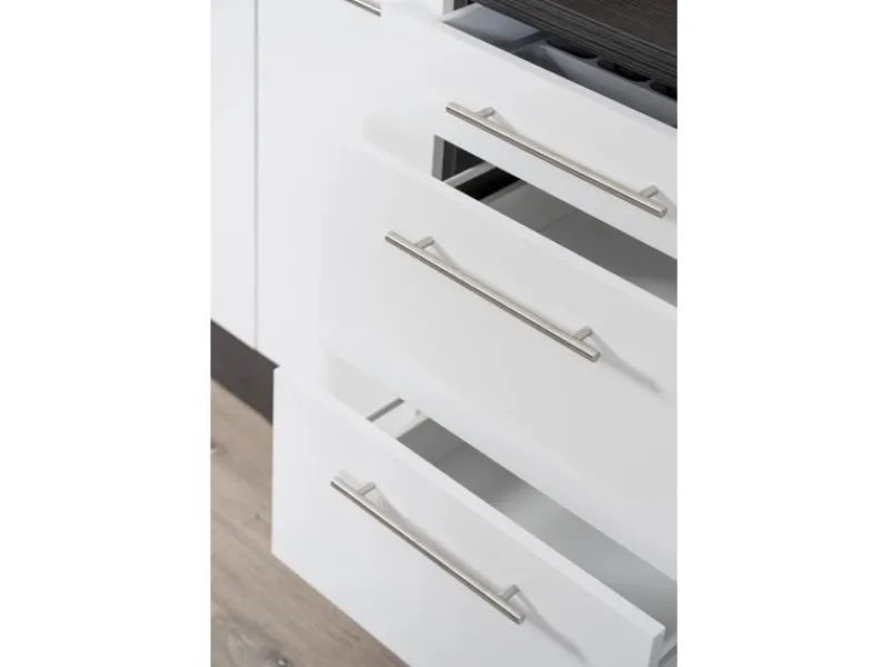 New Küchenzeile 220 cm Weiß Hochglanz-Eiche Grau Einbauküchen|Winkelküchen