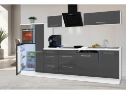 Sale Respekta Premium Küchenzeile 310 cm Hochbau -Weiß Grau Hochglanz