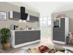 Sale Respekta Premium Küchenzeile 310 cm Hochbau -Weiß Grau Hochglanz