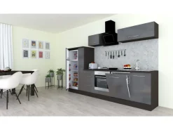 Clearance Respekta Premium Küchenzeile 310 cm -Eiche Grau Grau Hochglanz