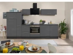 Clearance Respekta Premium Küchenzeile 310 cm -Eiche Grau Grau Hochglanz