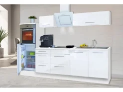 Respekta Premium Kühlschränke|Einbauküchen<Küchenzeile 270 cm Hochbau Weiß Hochglanz Hochglanz Weiß