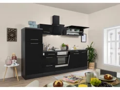 Respekta Premium Kühlschränke|Einbauküchen<Küchenzeile 280 cm -Eiche Grau Schwarz Hochglanz