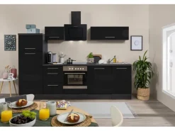 Respekta Premium Kühlschränke|Einbauküchen<Küchenzeile 280 cm -Eiche Grau Schwarz Hochglanz