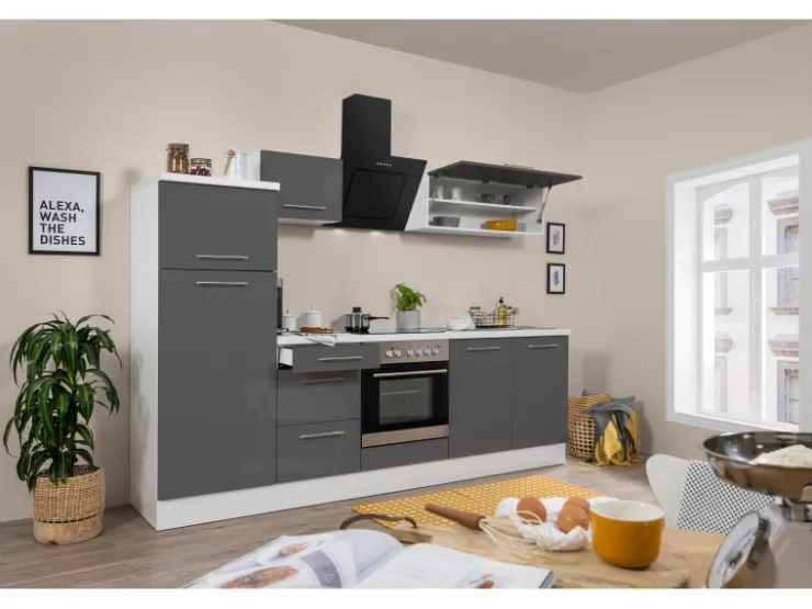 Clearance Respekta Premium Küchenzeile 270 cm -Weiß Grau Hochglanz