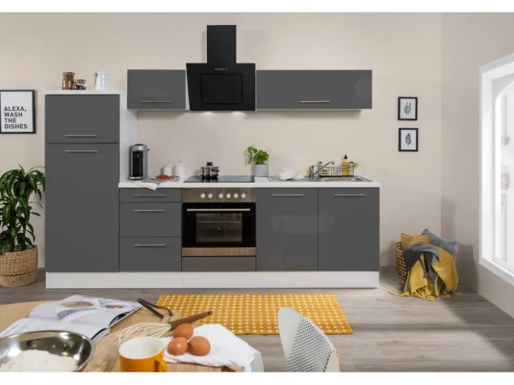 Clearance Respekta Premium Küchenzeile 270 cm -Weiß Grau Hochglanz