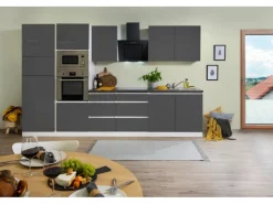 Best Respekta Premium Küchenzeile Grifflos 335 cm Grau Hochglanz-Weiß
