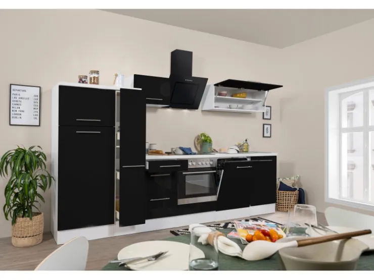 Clearance Respekta Premium Küchenzeile 270 cm Weiß Hochglanz-Eiche Grau Hochglanz Weiß