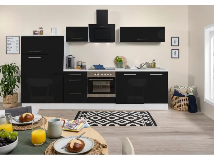 Clearance Respekta Premium Küchenzeile 270 cm Weiß Hochglanz-Eiche Grau Hochglanz Weiß
