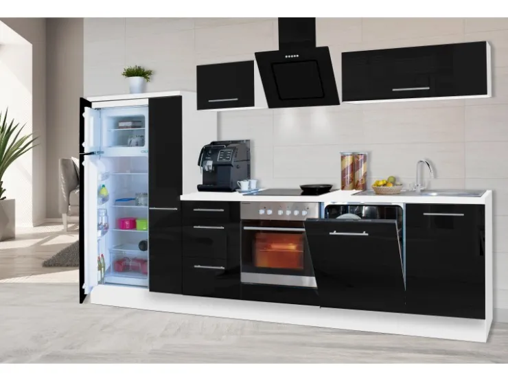 Clearance Respekta Premium Küchenzeile 270 cm Weiß Hochglanz-Eiche Grau Hochglanz Weiß