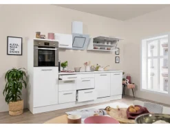 Best Küchenzeile 280 cm Hochbau Weiß Hochglanz Kochfelder|Kühlschränke