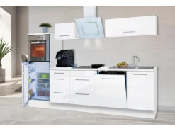 Best Küchenzeile 280 cm Hochbau Weiß Hochglanz Kochfelder|Kühlschränke