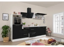 Clearance Respekta Premium Küchenzeile 280 cm Hochbau -Weiß Schwarz Hochglanz