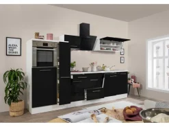Respekta Premium Kochfelder<Küchenzeile 310 cm Hochbau -Weiß Schwarz Hochglanz