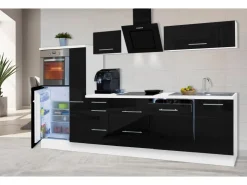 Respekta Premium Kochfelder<Küchenzeile 310 cm Hochbau -Weiß Schwarz Hochglanz