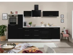 Respekta Premium Kochfelder<Küchenzeile 310 cm Hochbau -Weiß Schwarz Hochglanz
