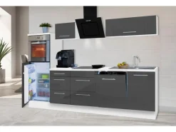 Hot Respekta Premium Küchenzeile 280 cm Hochbau -Eiche Grau Schwarz Hochglanz