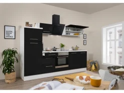 Respekta Premium Kochfelder|Kühlschränke<Küchenzeile 270 cm -Weiß Schwarz Hochglanz