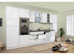 Outlet Küchenzeile GLRP395HWWGKE 395 cm Weiß Hochglanz Kühlschränke|Kochfelder