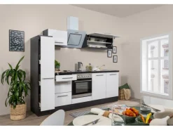 Discount Respekta Premium Küchenzeile 240 cm Weiß Hochglanz-Eiche Grau Hochglanz Weiß