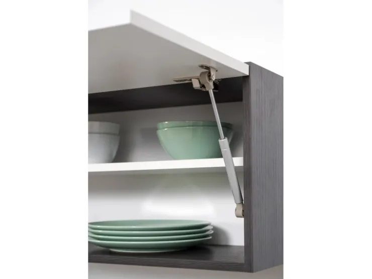Discount Respekta Premium Küchenzeile 240 cm Weiß Hochglanz-Eiche Grau Hochglanz Weiß