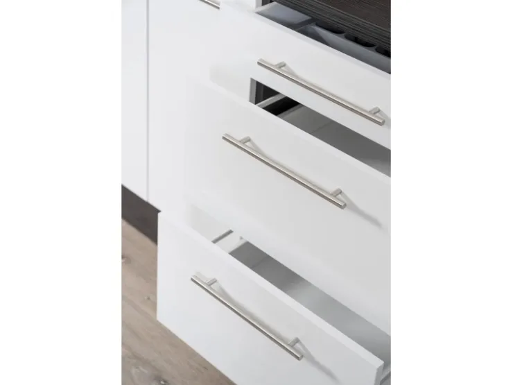 Discount Respekta Premium Küchenzeile 240 cm Weiß Hochglanz-Eiche Grau Hochglanz Weiß