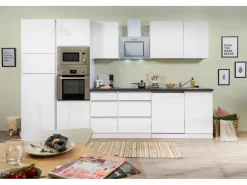 Discount Respekta Premium Küchenzeile GLRP345HWWGKE 345 cm Weiß Hochglanz Hochglanz Weiß