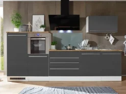 Discount Respekta Premium Küchenzeile 320 cm Grau-Weiß Hochglanz Grau Hochglanz