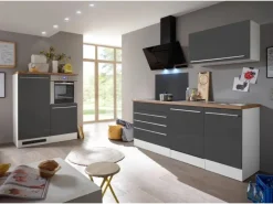 Discount Respekta Premium Küchenzeile 320 cm Grau-Weiß Hochglanz Grau Hochglanz
