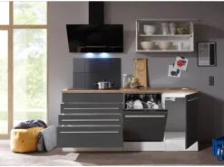 Discount Respekta Premium Küchenzeile 320 cm Grau-Weiß Hochglanz Grau Hochglanz