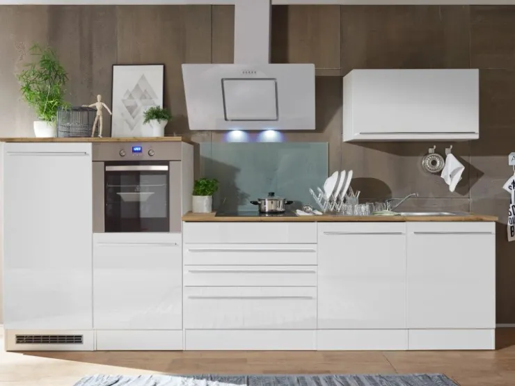 Respekta Premium Küchenzeile BERP320HWWC 320 cm Weiß Hochglanz Hochglanz Weiß