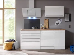 Respekta Premium Küchenzeile BERP320HWWC 320 cm Weiß Hochglanz Hochglanz Weiß