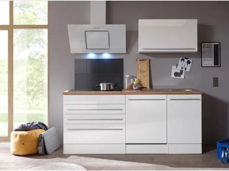 Respekta Premium Küchenzeile BERP320HWWC 320 cm Weiß Hochglanz Hochglanz Weiß