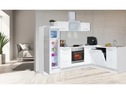 Discount Winkelküche 260 x 200 cm Weiß Hochglanz Winkelküchen|Kochfelder